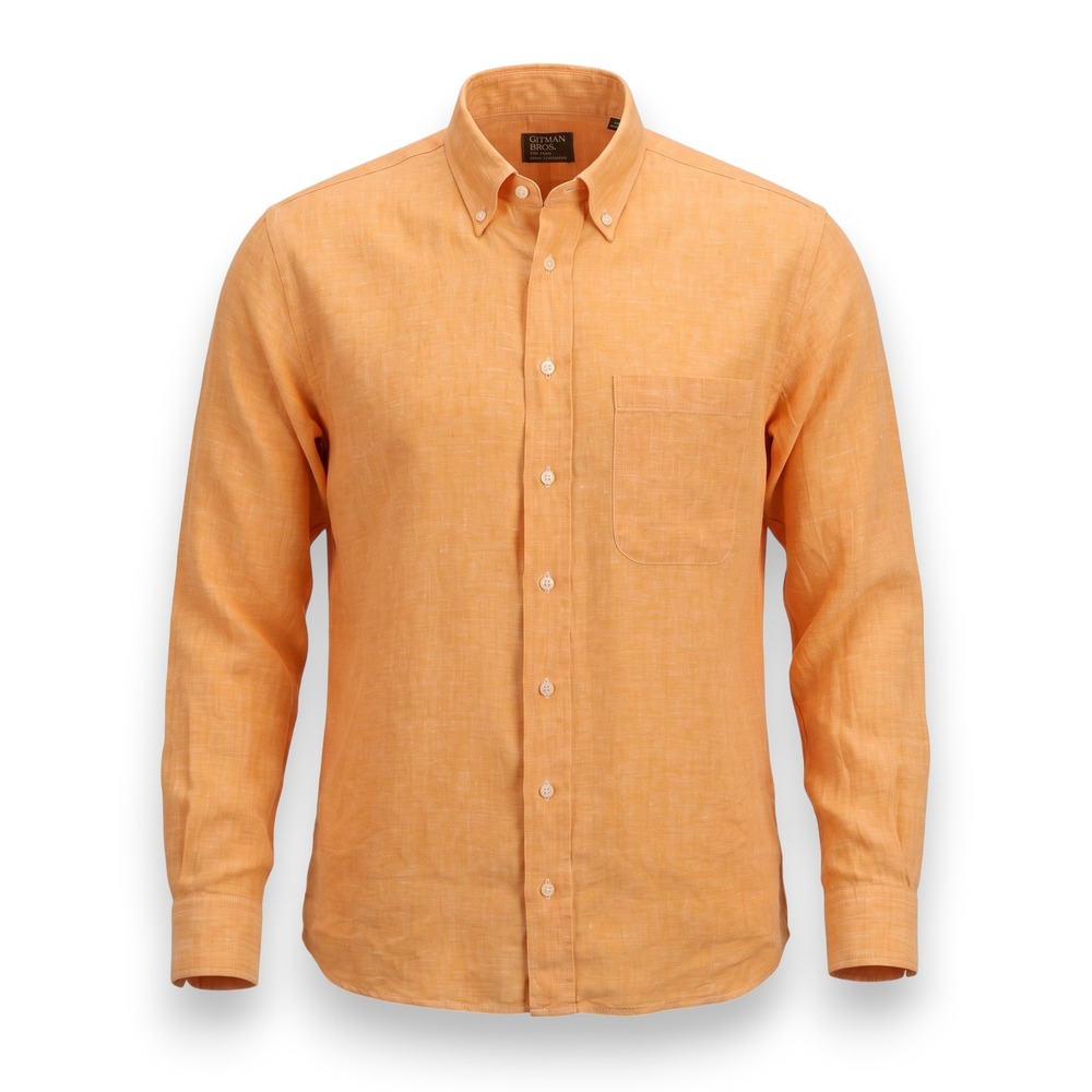 Gitman Bros Linen Button Down Shirt Mens XL Orange Long Sleeve Made in USA